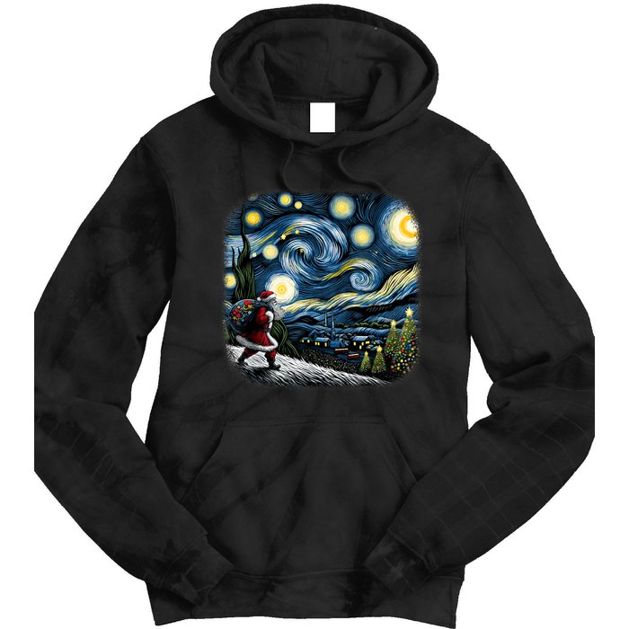 Van Gogh Starry Night Santa Christmas Winter Snowy Night Tie Dye Hoodie