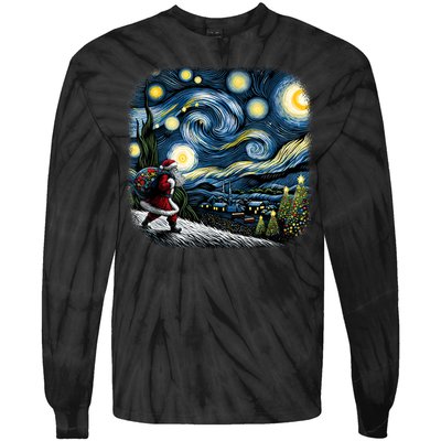 Van Gogh Starry Night Santa Christmas Winter Snowy Night Tie-Dye Long Sleeve Shirt