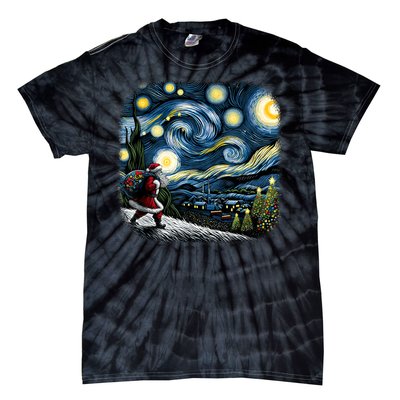 Van Gogh Starry Night Santa Christmas Winter Snowy Night Tie-Dye T-Shirt