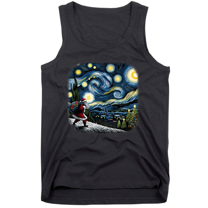 Van Gogh Starry Night Santa Christmas Winter Snowy Night Tank Top