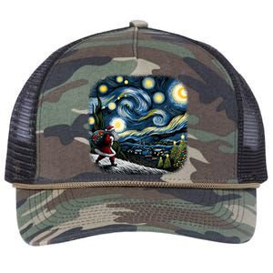 Van Gogh Starry Night Santa Christmas Winter Snowy Night Retro Rope Trucker Hat Cap