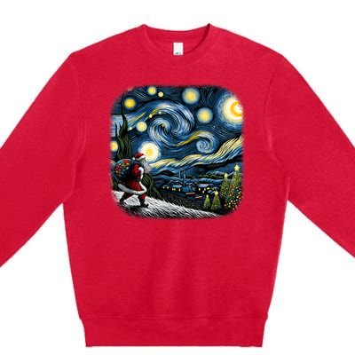 Van Gogh Starry Night Santa Christmas Winter Snowy Night Premium Crewneck Sweatshirt