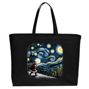 Van Gogh Starry Night Santa Christmas Winter Snowy Night Cotton Canvas Jumbo Tote