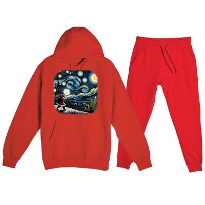 Van Gogh Starry Night Santa Christmas Winter Snowy Night Premium Hooded Sweatsuit Set