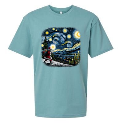 Van Gogh Starry Night Santa Christmas Winter Snowy Night Sueded Cloud Jersey T-Shirt