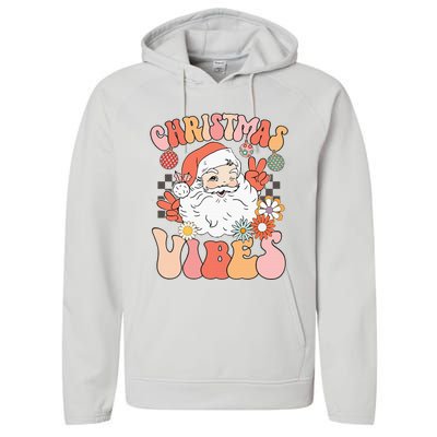 Vintage Groovy Santa Claus Christmas Vibes Performance Fleece Hoodie