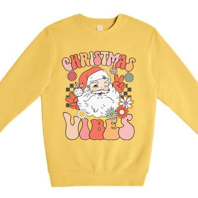 Vintage Groovy Santa Claus Christmas Vibes Premium Crewneck Sweatshirt