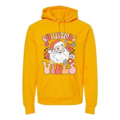 Vintage Groovy Santa Claus Christmas Vibes Premium Hoodie