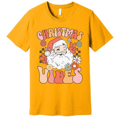 Vintage Groovy Santa Claus Christmas Vibes Premium T-Shirt