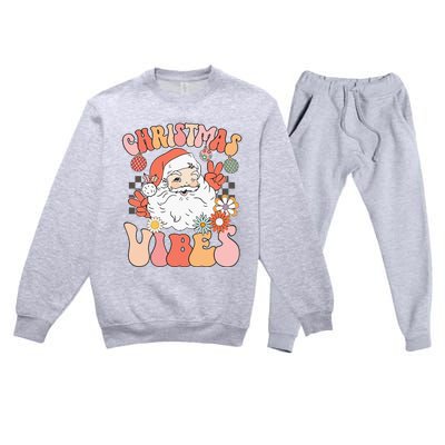 Vintage Groovy Santa Claus Christmas Vibes Premium Crewneck Sweatsuit Set