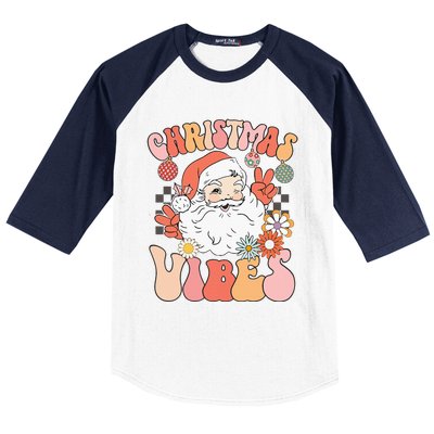 Vintage Groovy Santa Claus Christmas Vibes Baseball Sleeve Shirt