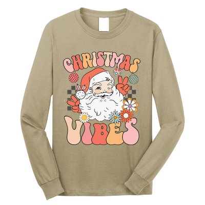 Vintage Groovy Santa Claus Christmas Vibes Long Sleeve Shirt