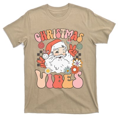 Vintage Groovy Santa Claus Christmas Vibes T-Shirt