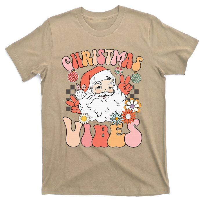 Vintage Groovy Santa Claus Christmas Vibes T-Shirt