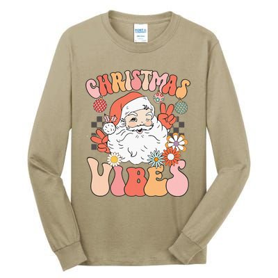 Vintage Groovy Santa Claus Christmas Vibes Tall Long Sleeve T-Shirt