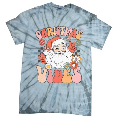 Vintage Groovy Santa Claus Christmas Vibes Tie-Dye T-Shirt