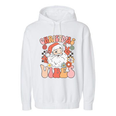 Vintage Groovy Santa Claus Christmas Vibes Garment-Dyed Fleece Hoodie