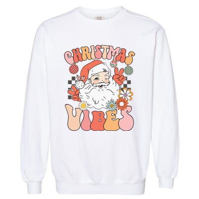 Vintage Groovy Santa Claus Christmas Vibes Garment-Dyed Sweatshirt