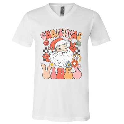 Vintage Groovy Santa Claus Christmas Vibes V-Neck T-Shirt