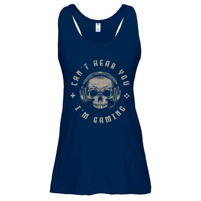 Video Games Skull Funny Gamer Gift Cant Hear You Im Gaming Ladies Essential Flowy Tank