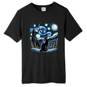 Van Gogh Starry Night Festive Christmas Black Cat Santa Hat Tall Fusion ChromaSoft Performance T-Shirt