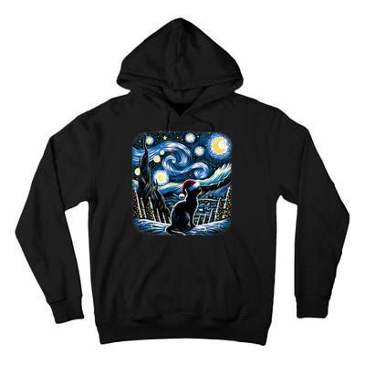 Van Gogh Starry Night Festive Christmas Black Cat Santa Hat Tall Hoodie