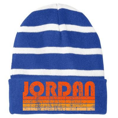 Vintage Grunge Style Jordan Striped Beanie with Solid Band