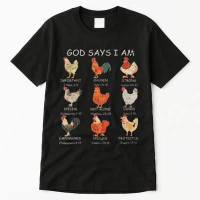 Vintage God Says I Am Bible Verse Christian Farm Chickens Re Tall T-Shirt