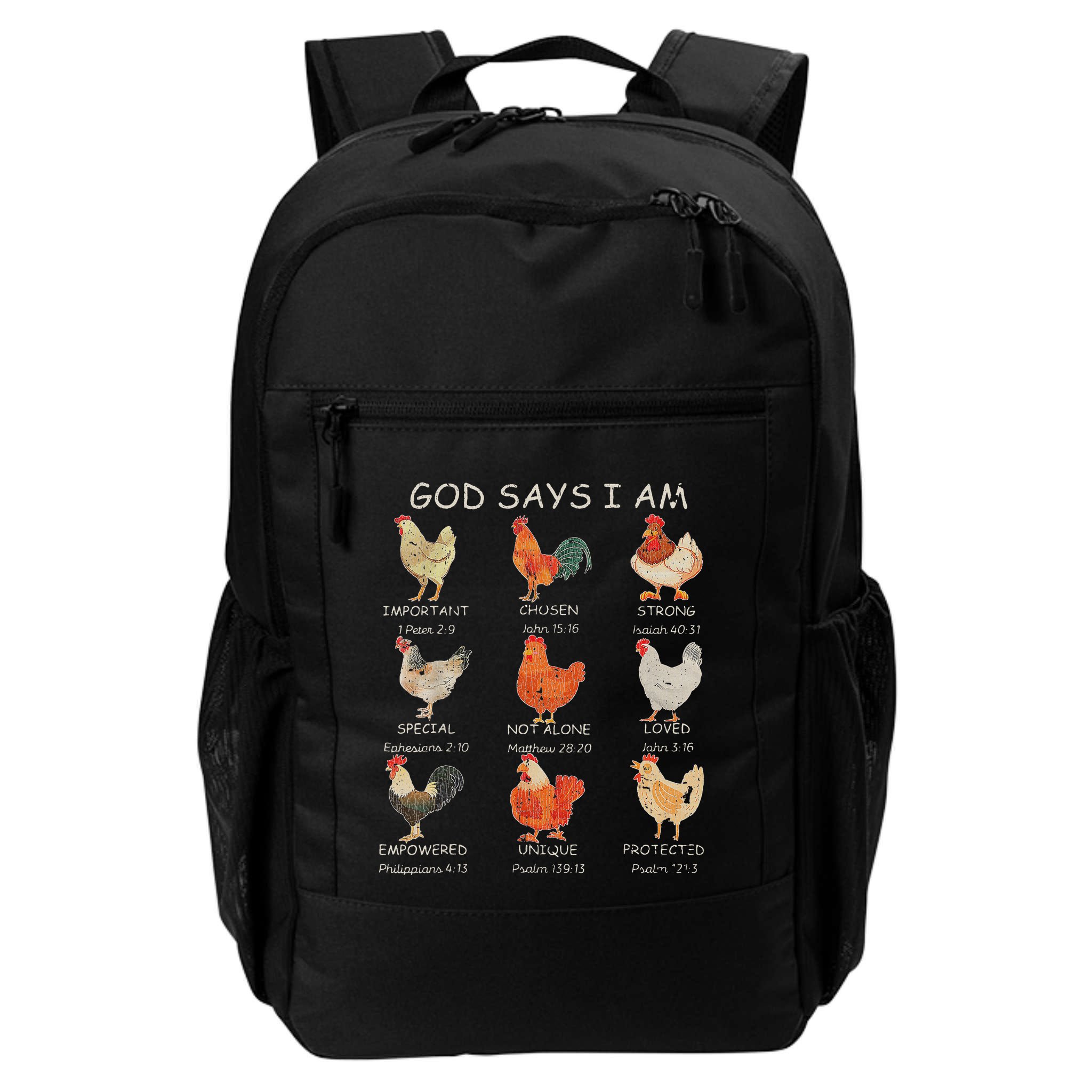 Vintage God Says I Am Bible Verse Christian Farm Chickens Re Backpack