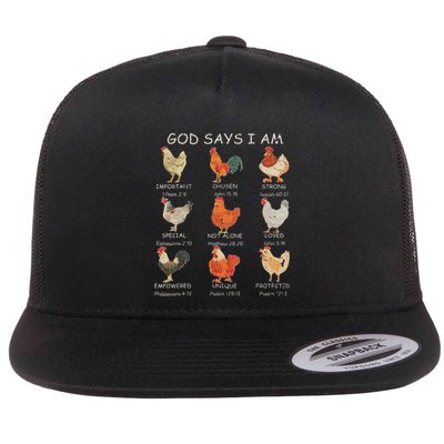 Vintage God Says I Am Bible Verse Christian Farm Chickens Re Flatbill Hat