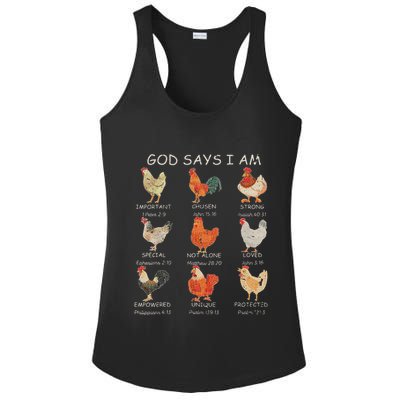 Vintage God Says I Am Bible Verse Christian Farm Chickens Re Ladies PosiCharge Competitor Racerback Tank