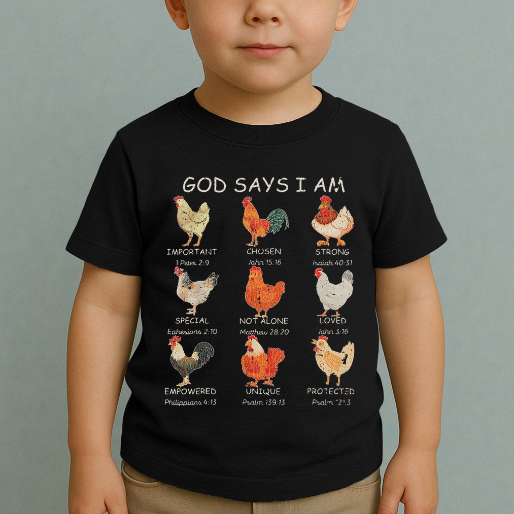 Vintage God Says I Am Bible Verse Christian Farm Chickens Re Toddler T-Shirt