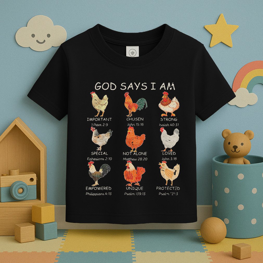 Vintage God Says I Am Bible Verse Christian Farm Chickens Re Toddler T-Shirt