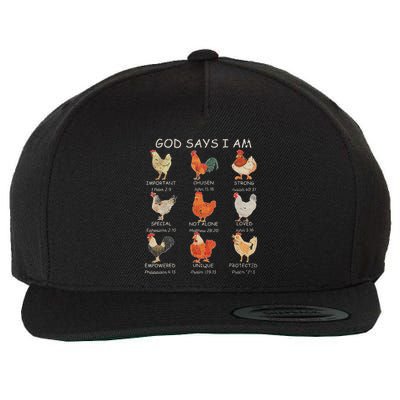 Vintage God Says I Am Bible Verse Christian Farm Chickens Re Wool Snapback Cap