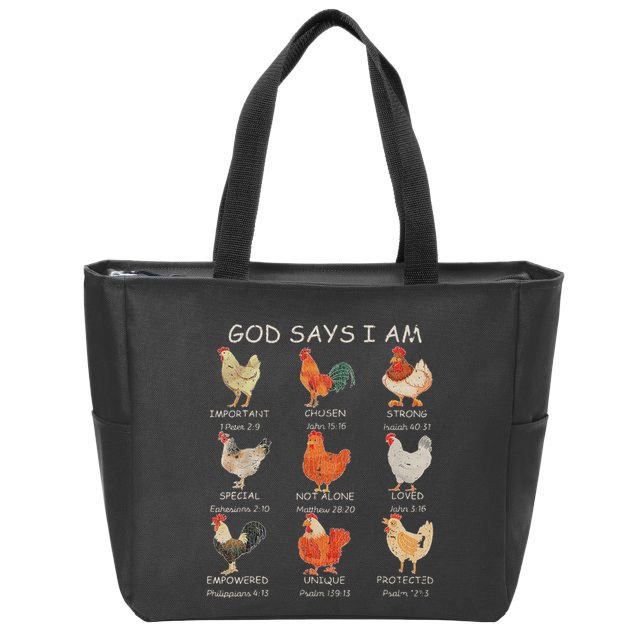 Vintage God Says I Am Bible Verse Christian Farm Chickens Re Zip Tote Bag