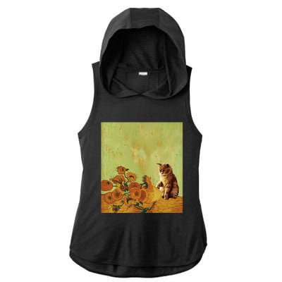 Van Gogh Sunflowers Funny Cat Art Painting Ladies PosiCharge Tri-Blend Wicking Draft Hoodie Tank