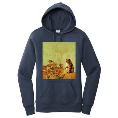 Van Gogh Sunflowers Funny Cat Art Painting Women's Pullover Hoodie