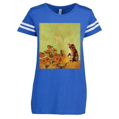 Van Gogh Sunflowers Funny Cat Art Painting Enza Ladies Jersey Football T-Shirt