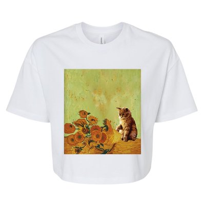 Van Gogh Sunflowers Funny Cat Art Painting Bella+Canvas Jersey Crop Tee