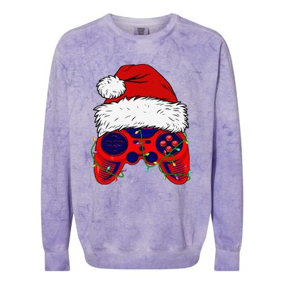 Video Game Santa Hat Funny Christmas Pjs Lights Colorblast Crewneck Sweatshirt