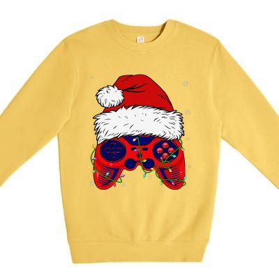 Video Game Santa Hat Funny Christmas Pjs Lights Premium Crewneck Sweatshirt