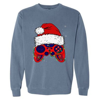 Video Game Santa Hat Funny Christmas Pjs Lights Garment-Dyed Sweatshirt