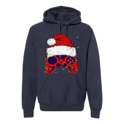 Video Game Santa Hat Funny Christmas Pjs Lights Premium Hoodie