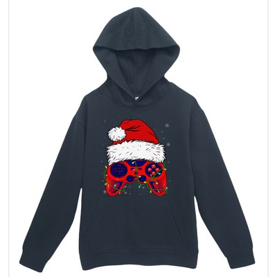 Video Game Santa Hat Funny Christmas Pjs Lights Urban Pullover Hoodie