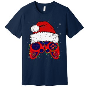 Video Game Santa Hat Funny Christmas Pjs Lights Premium T-Shirt