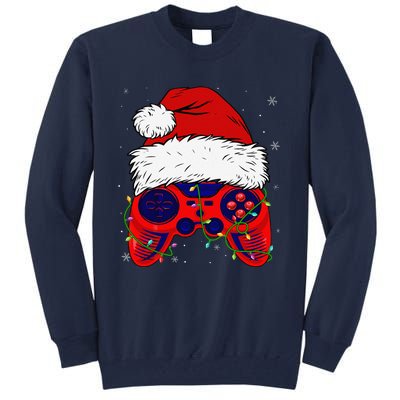 Video Game Santa Hat Funny Christmas Pjs Lights Tall Sweatshirt