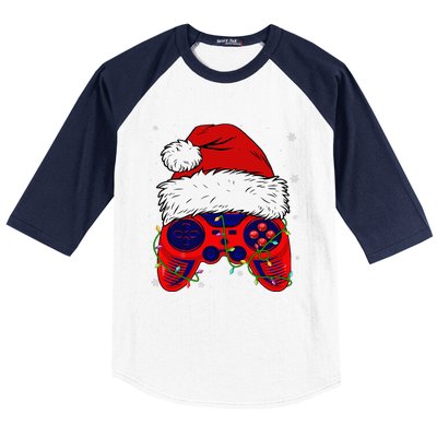 Video Game Santa Hat Funny Christmas Pjs Lights Baseball Sleeve Shirt