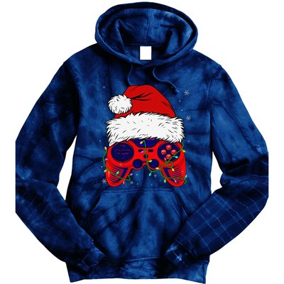 Video Game Santa Hat Funny Christmas Pjs Lights Tie Dye Hoodie