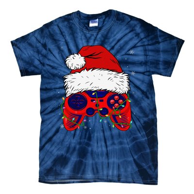 Video Game Santa Hat Funny Christmas Pjs Lights Tie-Dye T-Shirt