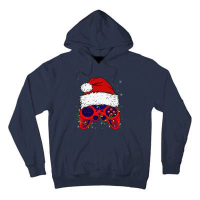 Video Game Santa Hat Funny Christmas Pjs Lights Tall Hoodie